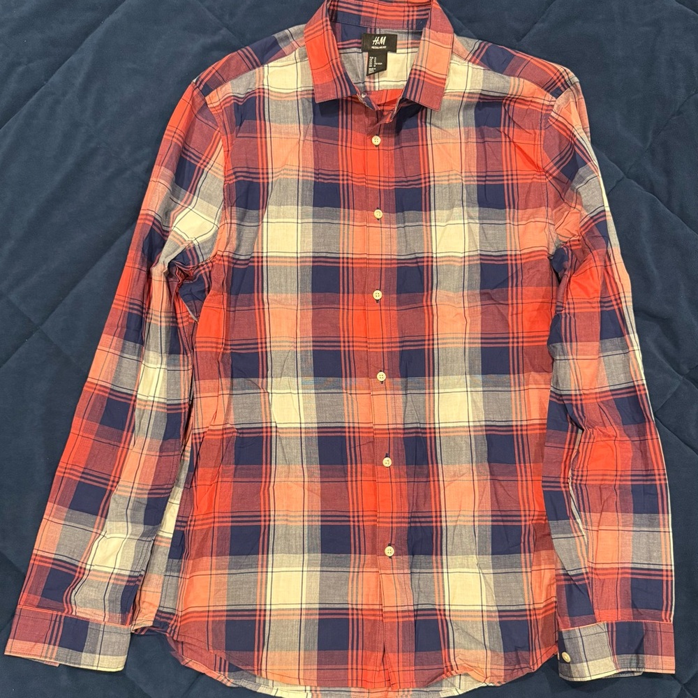 H&M Men's Red and Blue Plaid Shirt